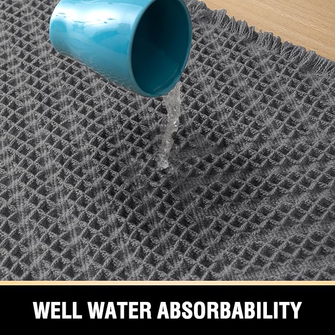 H.VERSAILTEX Waffle Bath Mat Super Absorbent Boho Bath Mat Non Slip Bath Rugs for Bathroom Floor Machine Washable Dry Fast Bathroom Rugs with Tassels, 20" x 32", Gray