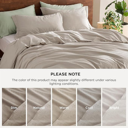 Bedsure 100% Washed Cotton Duvet Cover Oversized Queen - Linen Color Minimalist Cotton Duvet Cover Linen Like - GentleSoft™ Plain Simple Bedding (Oversized Queen, 98"x98")
