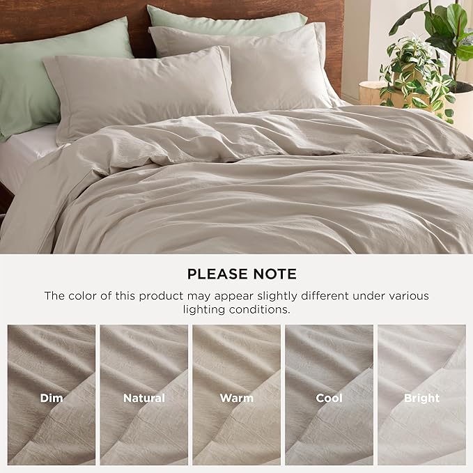Bedsure 100% Washed Cotton Duvet Cover King Size - Linen Color Minimalist Cotton Duvet Cover Linen Like for All Seasons - GentleSoft™ Plain Simple Bedding (King, 104"x90")
