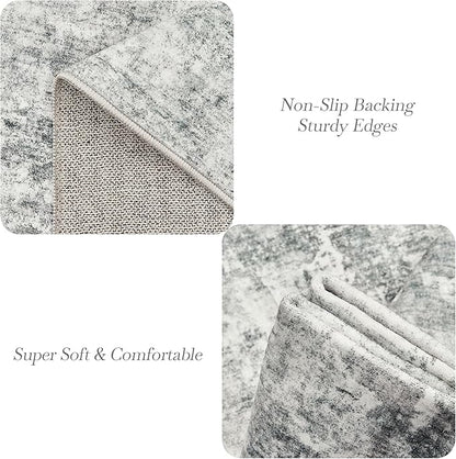 Abstract Rug 8x10 Large Living Room Rugs Neutral Modern Washable Area Rugs for Bedroom Dining Room Non-Slip Stain Resistant Foldable Thin Rug Gray White