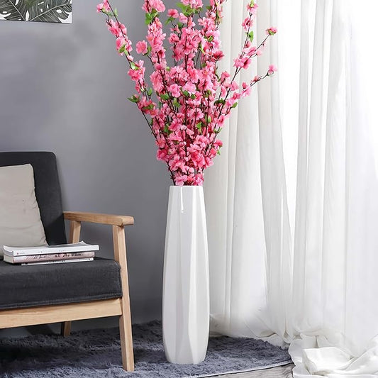 White Ceramic Floor Vase 24" Tall – Origami-Style Glaze | Large Porcelain Vase for Living Room, Farmhouse & Entryway Decor