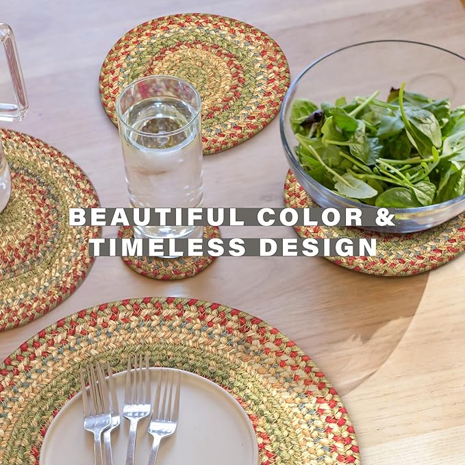 Homespice Azalea Jute Braided Trivets for Table, Warm Country Primitive Decor, Set of 3, Multicolor 8" Round Heat Resistant Mats - Rich Colors, Easy to Clean, Durable and Protects Furniture