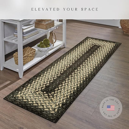Maples Rugs Marion Bohemian Braided Design Print Runner Rug – Made in USA – Washable, Non Slip Indoor Carpet for Hallway, Kitchen, and Laundry Room, 2' x 6', Black