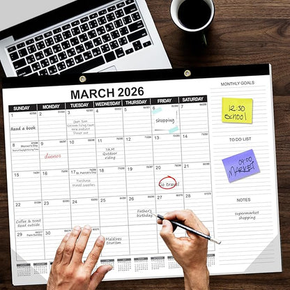 GuassLee Large Desk Calendar 2026,3 Packs 22" x 17" Desktop Wall Calendar 18 Months Wall Planner Runs from Jan. 2026 to Jun. 2027 with Julian Date To-do & Notes Monthly Goals for School Home Office