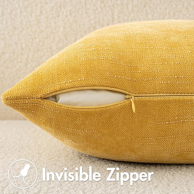 MIULEE Pack of 2 Decorative Throw Pillow Covers Soft Chenille Throw Pillows Solid Textured Cushion Covers for Spring Couch Sofa Bedroom Living Room 20x20 Inch, Mustard Yellow