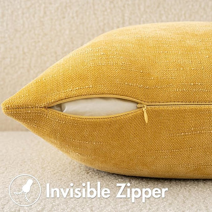 MIULEE Pack of 2 Decorative Throw Pillow Covers Soft Chenille Throw Pillows Solid Textured Cushion Covers for Spring Couch Sofa Bedroom Living Room 20x20 Inch, Mustard Yellow