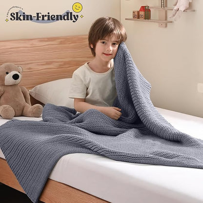 Guohaoi Knitted Weighted Blanket Kids (Light Grey 50"x60" 10lbs) No Beads Cooling Heavy Blanket, Home Decor Breathable Chunky Knit Throw Blanket for All-Season Use