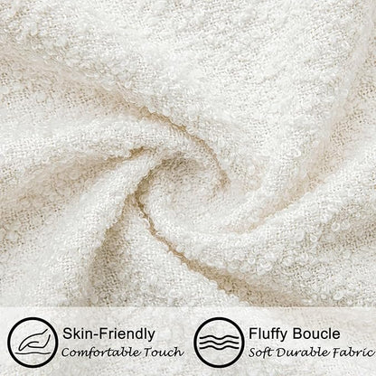 24"x24" White Boucle Pillow Covers with Faux Leather Accents Set of 2 Fluffy Textured Decorative Throw Pillow Cases for Couch Bed Boho Farmhouse Square Cushion Covers for Home Décor