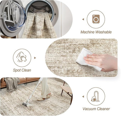 8x8 Brown Round Rug 8ft Living Room Circle Rug Vintage Round Area Rug Non Slip Indoor Carpet for Apartment