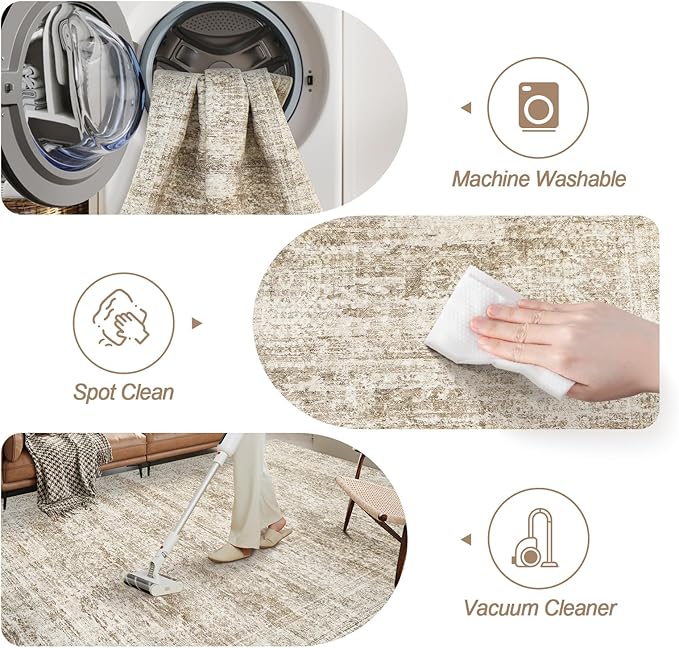 9x9 Brown Round Rug 9ft Living Room Circle Rug Vintage Round Area Rug Non Slip Indoor Carpet for Apartment