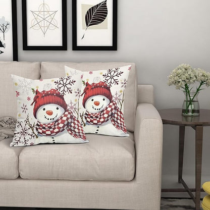 Christmas Pillow Covers 18x18 Set of 2 Red Snowman Throw Pillow Covers Winter Pillowcase Linen Decoration Farmhouse Bird Cozy Soft Cushion Case Couch for Indoor Outdoor Home Decor