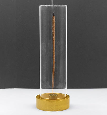 Glass Incense Holder for Sticks,Modern Incense Stick Holder with Ash Catcher[Anti ash Flying], Wooden Incense Burner Holder,Zen Glass Incense Holder,for Spa Home Decor Yoga Meditation[Golden]