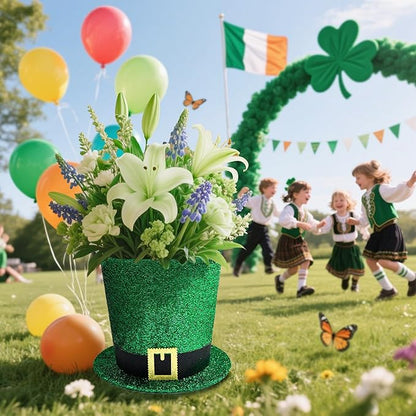 St. Patrick's Day Decorative Hat Vase, DIY Green Hat Flower Pot, St. Patrick's Day Tabletop Decoration Foldable Flower Pot Hat (Flowers Not Included)