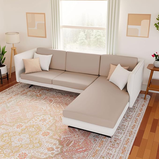 hyha Waterproof Couch Cushion Covers, Stretch Sofa Couch Seat Slipcover for Dog Washable, Non-Slip Waterproof Outdoor Cushion Covers for Patio Furniture Replacement (1 Piece for Large, Taupe)