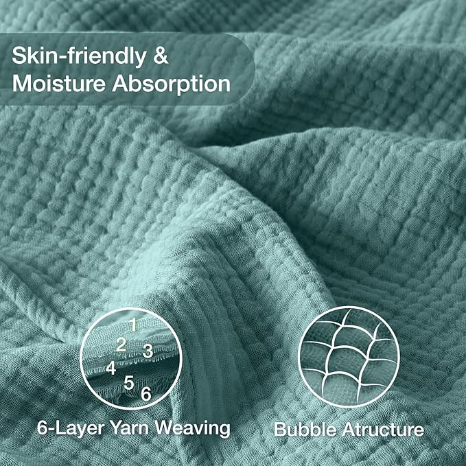 100% Cotton Muslin Blanket 40" x 40", Breathable and Lightweight Cotton Throw Blankets, Soft Cooling Summer Gauze Blanket for All Season, Teal Blue