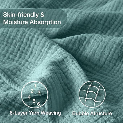 100% Cotton Muslin Blanket 40" x 40", Breathable and Lightweight Cotton Throw Blankets, Soft Cooling Summer Gauze Blanket for All Season, Teal Blue