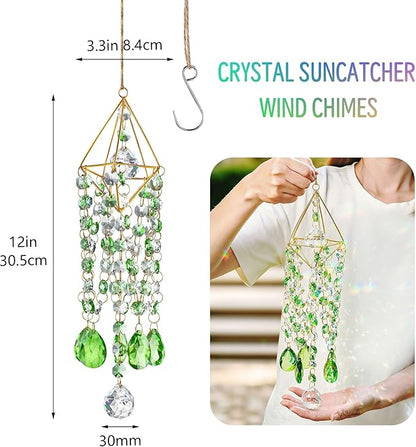 HDCRYSTALGIFTS Crystal Suncatcher Glass Wind Chimes Style Sun Catchers Indoor Window Rainbow Prisms Suncatcher for Window Hanging Home Garden Decor (21.5inch,Green)