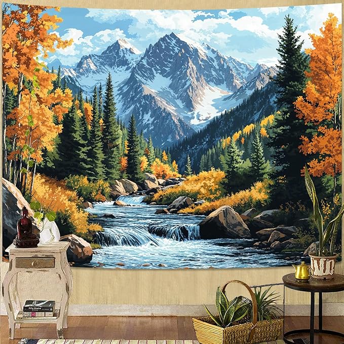kampdream Landscape Tapestry, Scenery Art Wall Tapestries, Nature Wall Decor for Bedroom Living Room Backdrop Colorado Peak Mountain Art 44×60 inches