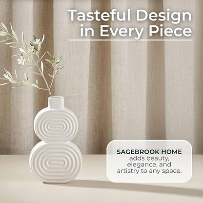 Decorative Flower Vase for Home Decor – Ceramic Modern Flower Vase with Stacked Design, Stylish Table Centerpiece for Living Room or Entry Display - Boho for Faux Flowers and Greenery – 10", White