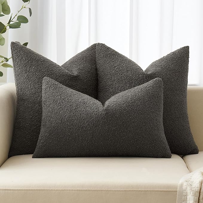 MIULEE 20x20 Inch Decorative Pillow Covers for Couch Bed Set of 2 Textured Boucle Neutral Winter Throw Pillows Dark Coffee Accent Solid Cushion Pillowcases Sofa Livingroom Home Decor