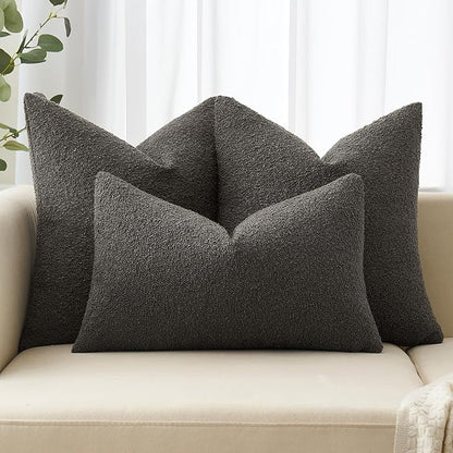 MIULEE 20x20 Inch Decorative Pillow Covers for Couch Bed Set of 2 Textured Boucle Neutral Winter Throw Pillows Dark Coffee Accent Solid Cushion Pillowcases Sofa Livingroom Home Decor