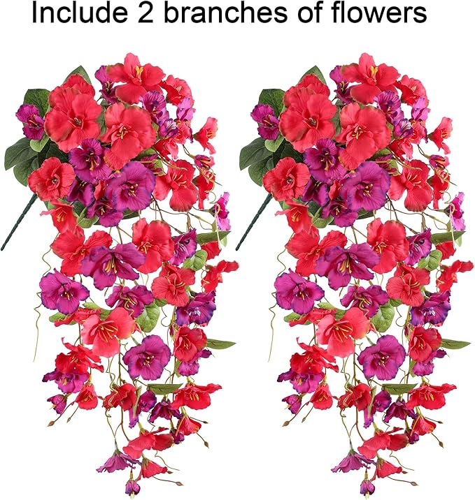 Fake Hibiscus Artificial Hanging Flowers Plants for Outdoors Spring Decoration, 2pcs Silk Hibiscus Vines Realistic UV Resistant Faux Flowers for Outside Planter Porch Patio Yard Wedding Party, Mix