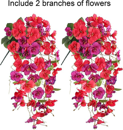 Fake Hibiscus Artificial Hanging Flowers Plants for Outdoors Spring Decoration, 2pcs Silk Hibiscus Vines Realistic UV Resistant Faux Flowers for Outside Planter Porch Patio Yard Wedding Party, Mix