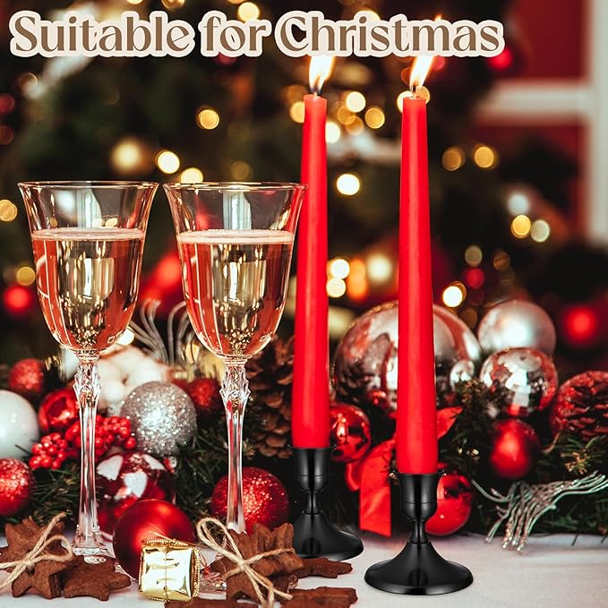 24PCS Brass Black Taper Candle Holders Set, Vintage Metal Candlestick Holders for Table Centerpiece, Wedding Reception, Festive Christmas Mantel Decoration or Home Decor