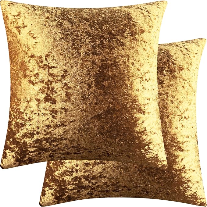2 Pack 16x16 Pillow Cover Velvet Pillow Covers, Square Throw Pillow Covers for Living Room Decorations Throw Pillow Case, Throw Pillow Cover Cushion Cover for Home Sofa Bedroom Car, Dark Gold