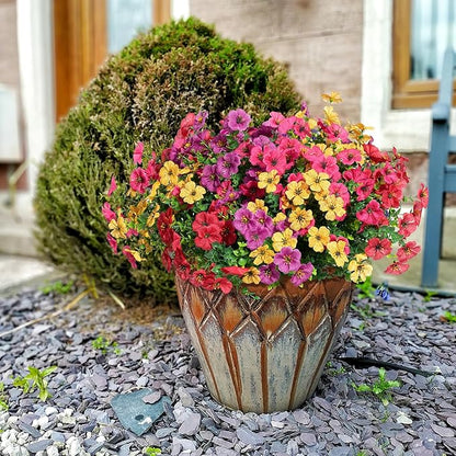 12 Bundles Artificial Flowers for Outdoors Decorations, Spring Summer Multicolor Realistic Faux Silk Daisy, UV Resistant Fake Flowers for Patio Home Decor Garden Planter Window Box Yard