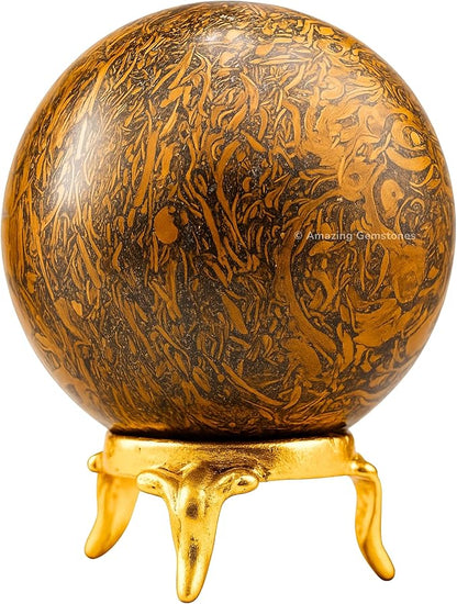 Amazing Gemstone Mariyam Jasper Crystal Ball with Stand - 1.5" Inches Crystal Sphere Meditation Balls for Witchcraft and Decorative Balls