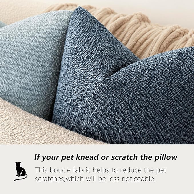 Foindtower Decorative Textured Boucle Throw Pillow Covers Accent Solid Pillow Cases Neutral Soft Cozy Couch Cushion Case for Chair Sofa Bedroom Living Room Home Decor 22x22 Inch,1PC,Dark Blue