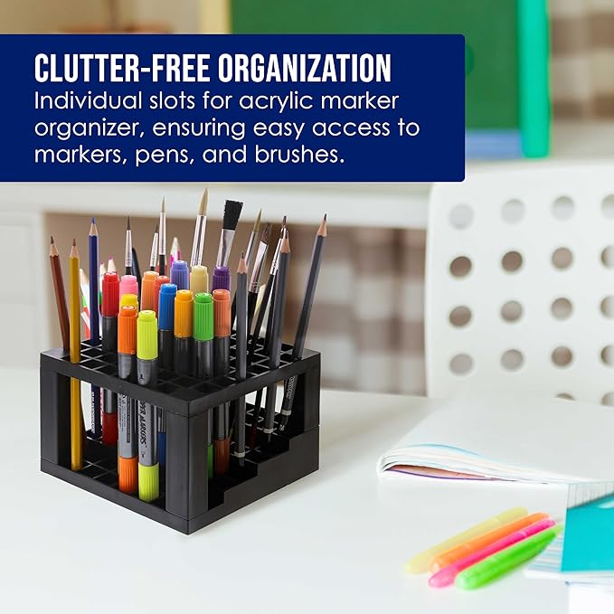 U.S. Art Supply 60 Slot Marker Organizer & Paint Brush Holder – Multi-Level Marker Storage, Pens, Brushes, Colored Pencils