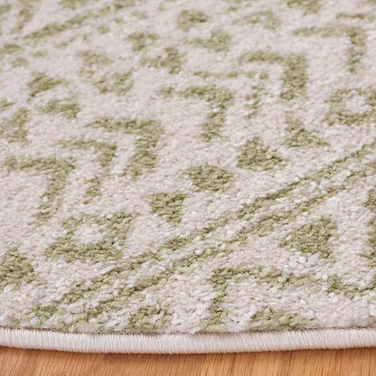 SAFAVIEH Tulum Collection Area Rug - 6'7" Round, Ivory & Sage, Moroccan Boho Tribal Design, Non-Shedding & Easy to Clean, Ideal for Living Room, Bedroom, Dining Space (TUL272H)