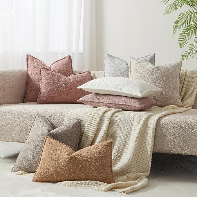 JUSPURBET 18x18 Throw Pillow Covers Set of 2 Decorative Pillow Covers for Couch Sofa Bed Cozy Boucle Textured Cushion Covers Cases with Invisible Zipper for Living Room Home Decor,Jam