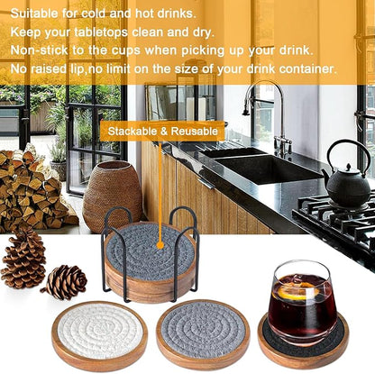 Coasters for Drinks Absorbent Sets of 5, Woven Coasters with Holder, Housewarming Gift for Farmhouse Home Decor, 4 inches (Gray Series)