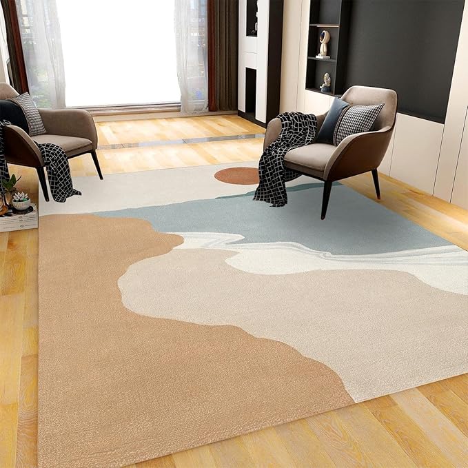 Mid Century Sun and Mountain Area Rug, Retro European Bohemian Large Area Rug, Indoor Non-Slip Kids Rugs, Machine Washable Breathable Durable Carpet for Front Entrance Floor Decor,6 x 9ft