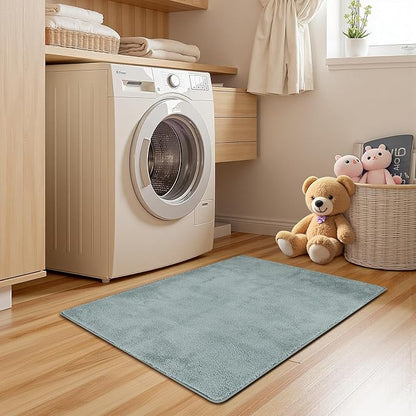 jinchan Solid Plush Area Rug 2x3 Performance Shaggy Washable Rug Indoor Entryway Doormat Soft Modern Faux Wool Cozy Non Slip Carpet for Living Room Kid Room Bedroom Nursery Slate Blue