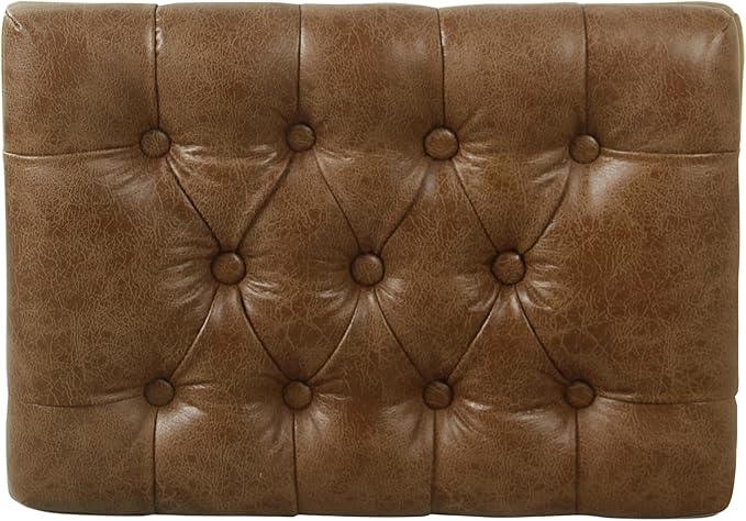 HomePop Home Decor | Upholstered Tufted Faux Leather Ottoman Bench| Ottoman Bench for Living Room & Bedroom | Decorative Home Furniture (Distressed Brown Faux Leather) Small