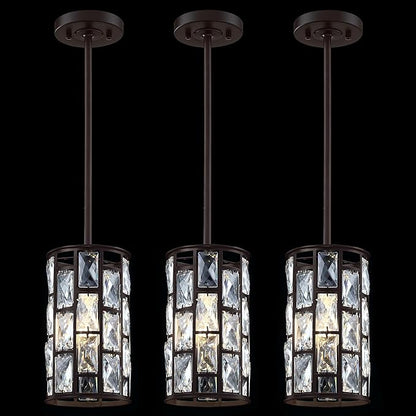 Doraimi Lighting 3 Pack 1 Light Hanging Kitchen Island 5.5" Crystal Modern Pendant Light Fixture,Brushed Nickel Finish with Crystal Shade for Bar,Dining Room,Corridor,Living Room Over Sink