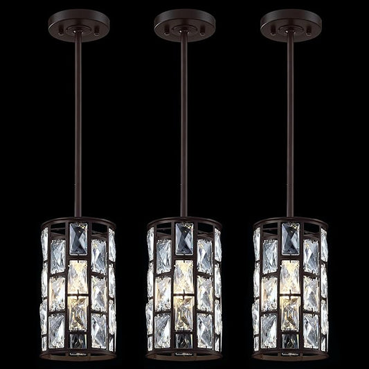 Doraimi Lighting 3 Pack 1 Light Hanging Kitchen Island 5.5" Crystal Modern Pendant Light Fixture,Brushed Nickel Finish with Crystal Shade for Bar,Dining Room,Corridor,Living Room Over Sink
