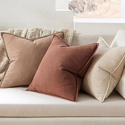 MIULEE Decorative Linen Pillow Covers 18x18 Inch Rust Red Boho Farmhouse Neutral Couch Throw Pillows for Bed Pack of 2 Accent Modern Pillowcase Sofa Livingroom Home Decor