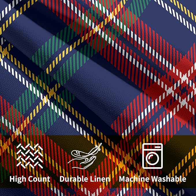 Christmas Tartan Pillow Covers 16x16 Set of 2 Navy Blue Green Red Plaid Print Decorative Outdoor Xmas Throw Pillow Cases Rustic Winter Holiday Decoration Farmhouse Sofa Couch Cushion Cover Bed Decor