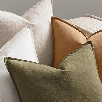 MIULEE Brown Linen Pillow Covers Pack of 4 Decorative Natural Solid Throw Pillow Covers Soft Accent Boho Farmhouse Couch Pillowcases Modern Spring Home Decors for Living Room Bed Sofa 20x20 Inch