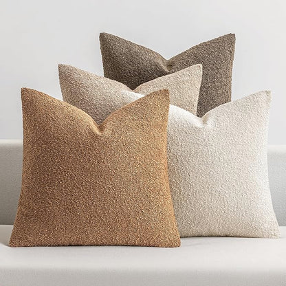 MIULEE Pack of 4 Decorative Textured Boucle Throw Pillow Covers 24x24 Inch Neutral Brown Accent Euro Sham Pillow Cases Couch Cushion Covers Modern Farmhouse Boho Chair Sofa Bed Room Home Decor