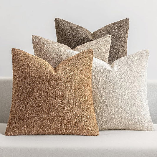 MIULEE Pack of 4 Decorative Textured Boucle Throw Pillow Covers 18x18 Inch Neutral Brown Accent Solid Pillow Cases Couch Cushion Covers for Modern Farmhouse Boho Chair Sofa Bed Room Home Decor