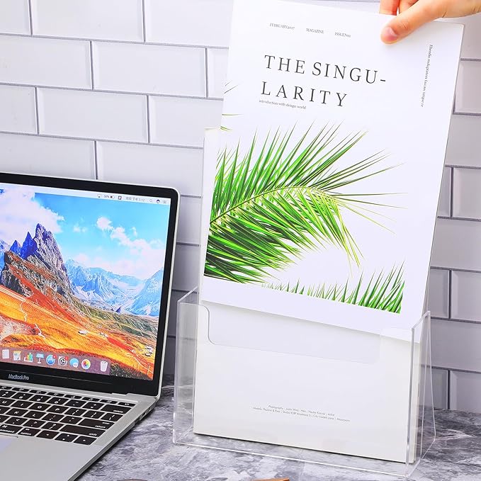 Thyle 10 Pcs Acrylic Brochure Holder Stand 8.5 x 11 Inch Plastic Flyer Holder Pamphlet Display Countertop Clear Paper Organizer Stand Acrylic Literature ‌Holding Hevice for Magazine Booklets Menu