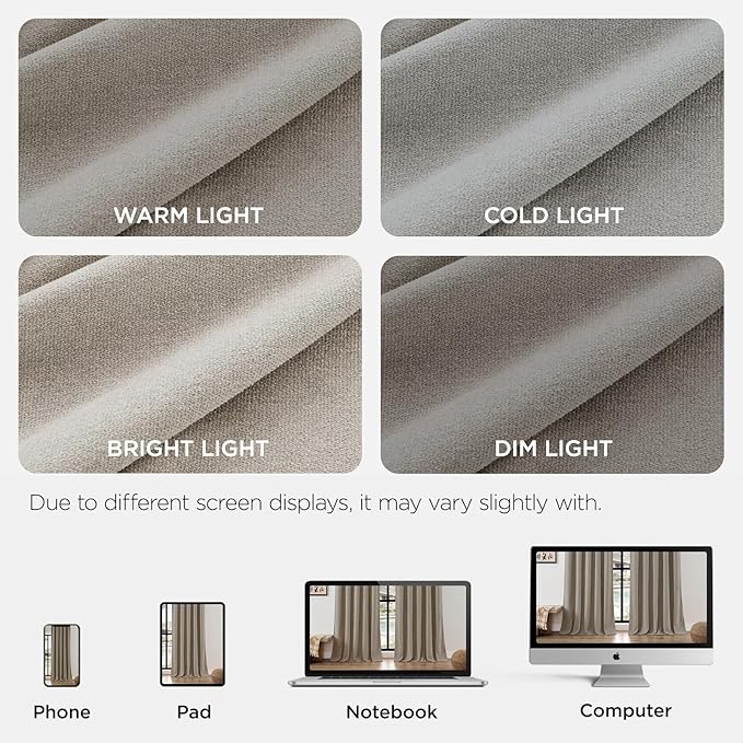 Joydeco Faux Linen Curtains 84 Inch Length 2 Panels Set, Light Filtering Curtains for Bedroom, 52 Inches Wide Living Room Drapes with Rod Pockets(52x84 inch, Linen)