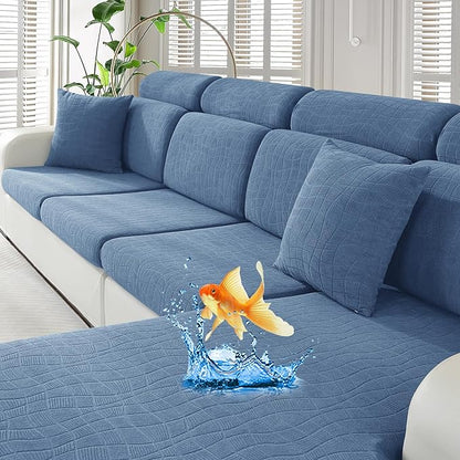 MAXIJIN Waterproof Couch Cushion Covers Stretch Sofa Seat Slipcovers Washable，Sectional Outdoor Cushion Covers with Elastic Bottom for Dogs Pets Kids (1 Pc Cushion Cover, Dusty Blue)