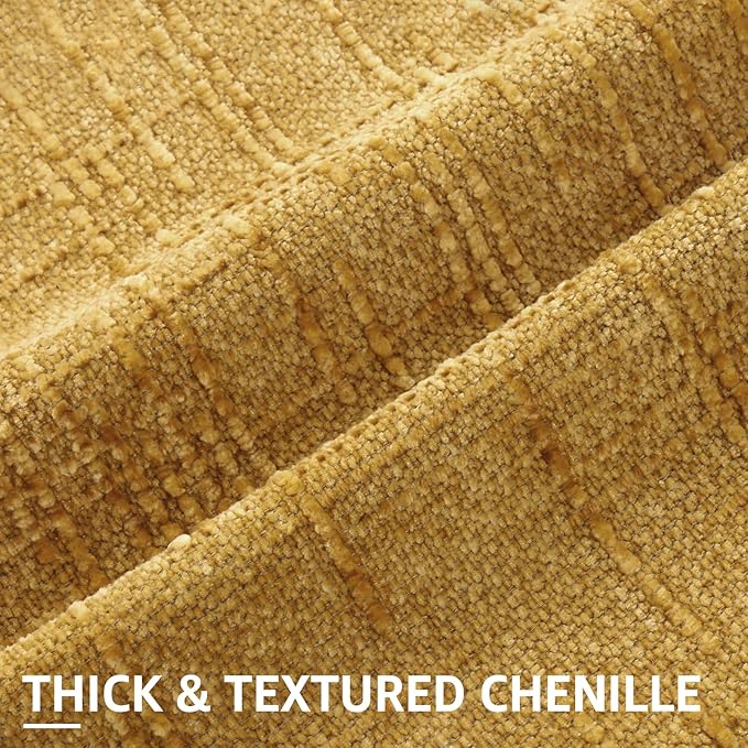 decorUhome Mustard Yellow Chenille Throw Pillow Covers 18x18 Set of 2 Textured Slubby Couch Pillow Covers Farmhouse Accent Modern Neutral Decorative Pillow Cases for Bed Sofa Living Room